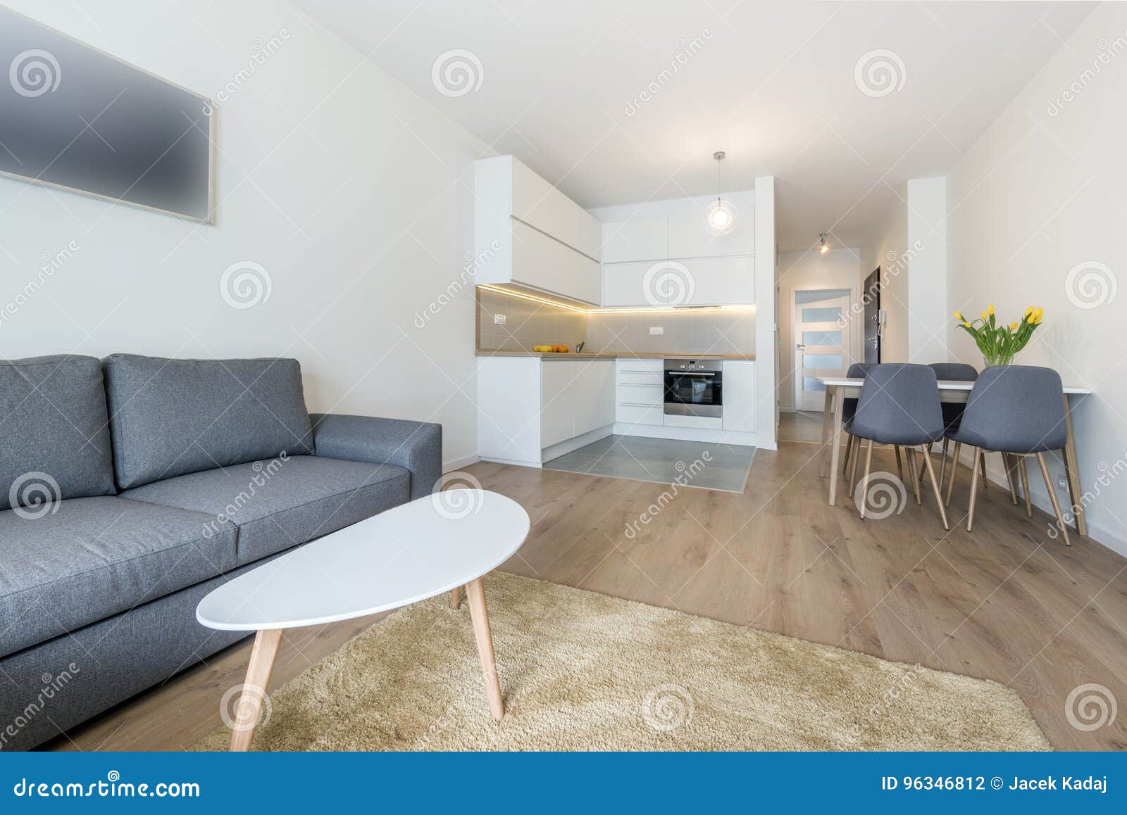 Modern Living Room and Kitchen Stock Photo - Image of contemporary