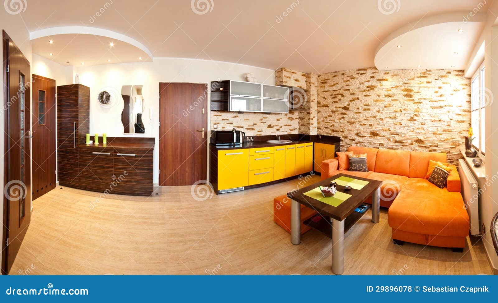 Modern Living Room And Kitchen Stock Photo - Image of wall, design