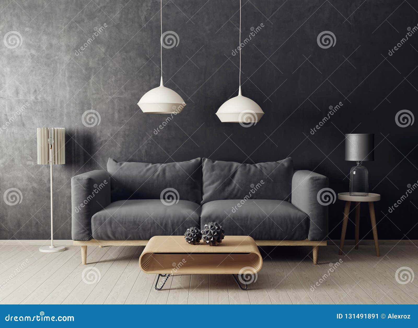 Modern Living Room with Sofa and Lamp. Scandinavian Interior ...