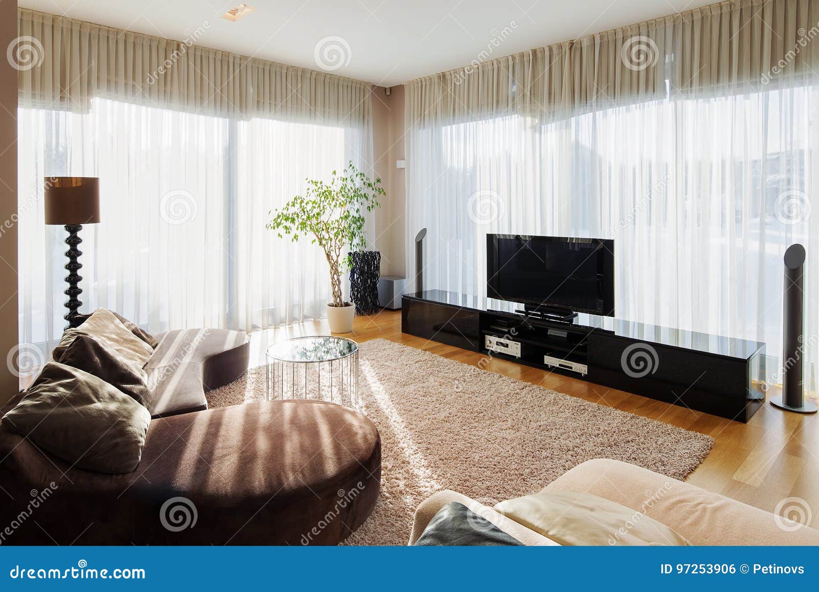 Modern Living Room with Sofa and Tv Set. Stock Photo - Image of home