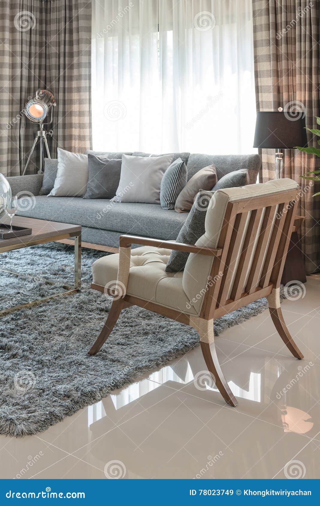 Modern Living Room With Wooden Chair On Carpet Stock Image Image Of Furniture Modern 78023749