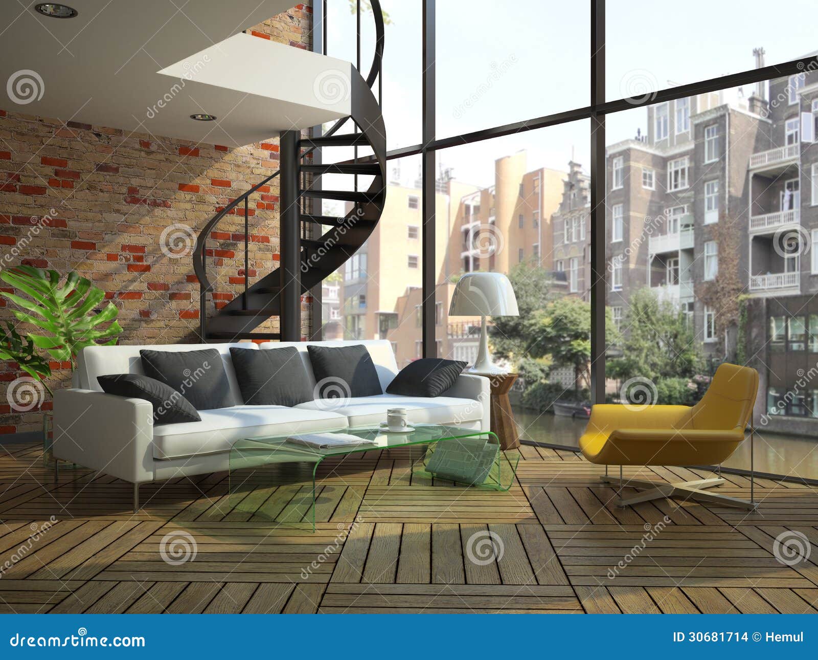 modern loft interior with part of second floor