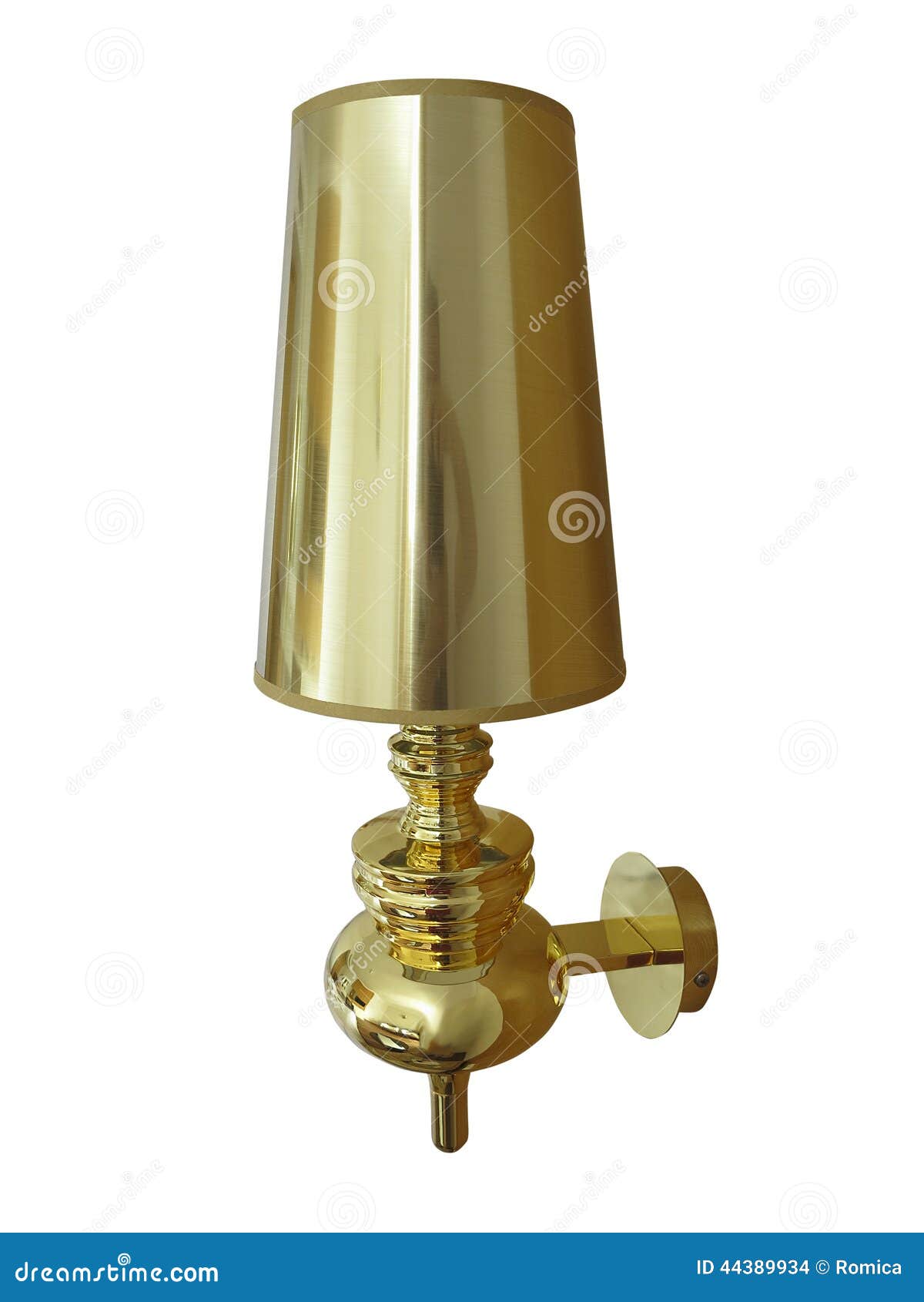 Modern Looking Yellow Gold Wall Lamp Isolated Over White Stock Photo