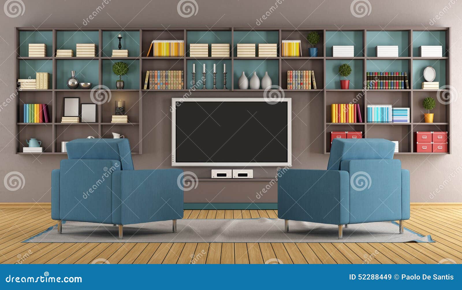 Modern lounge with tv stock illustration. Illustration of furniture