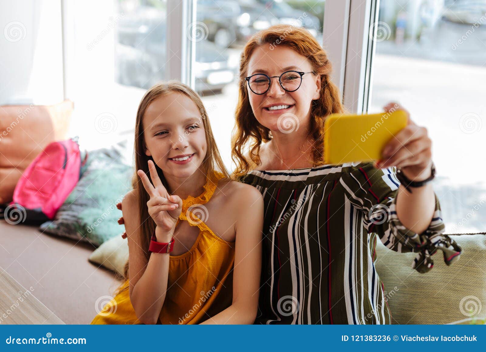 Modern Loving Mother Making Selfie with Teenage Daughter Stock Photo ...