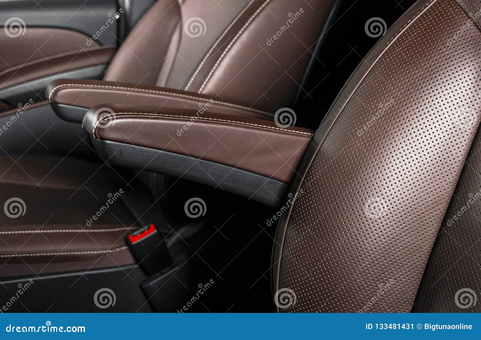 Modern Luxury Car Brown Leather Interior Part Of Leather