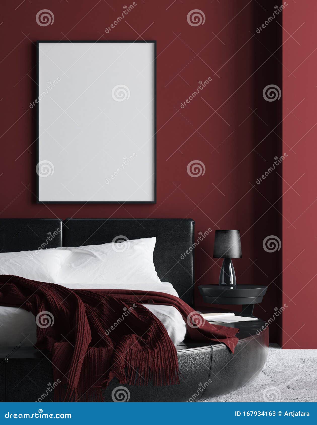 Modern Luxury Dark Red Bedroom Interior, Poster, Wall Mock Up Stock ...