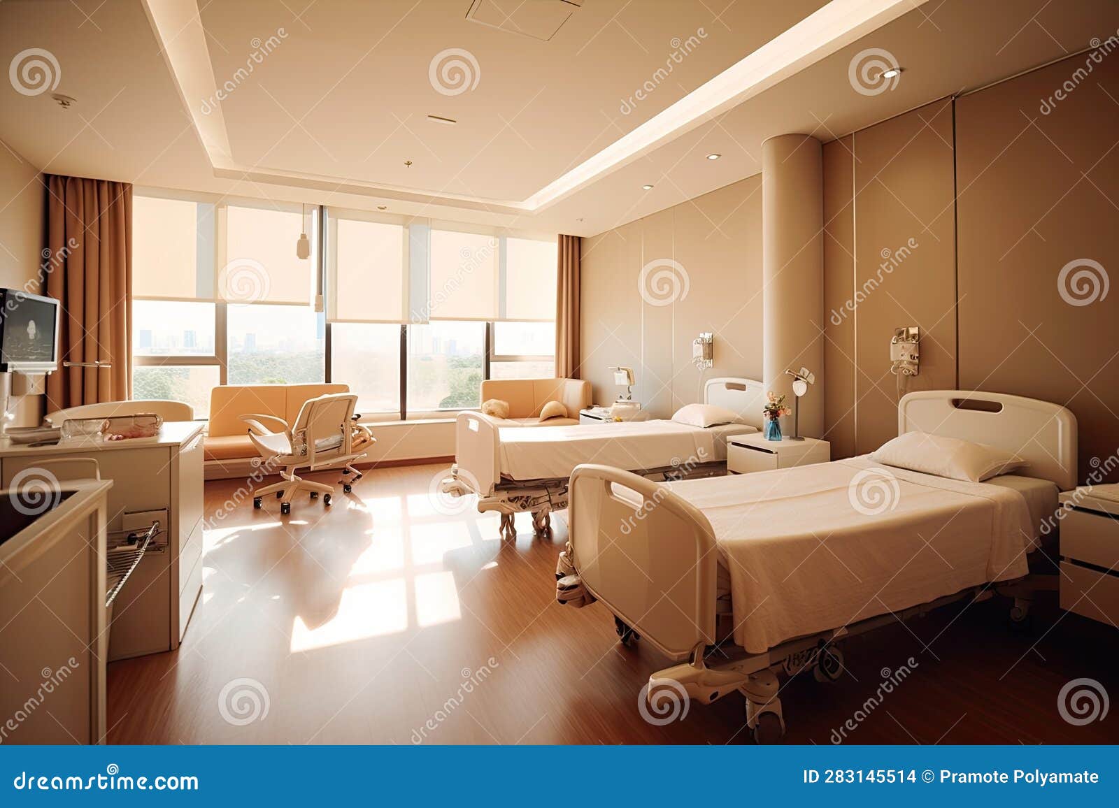 A Modern Luxury Hospital Room, Interior of Modern Hospital Room