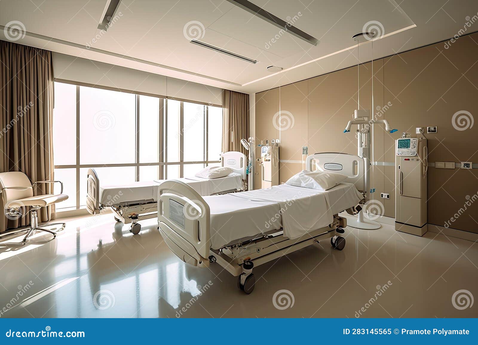 A Modern Luxury Hospital Room, Interior of Modern Hospital Room