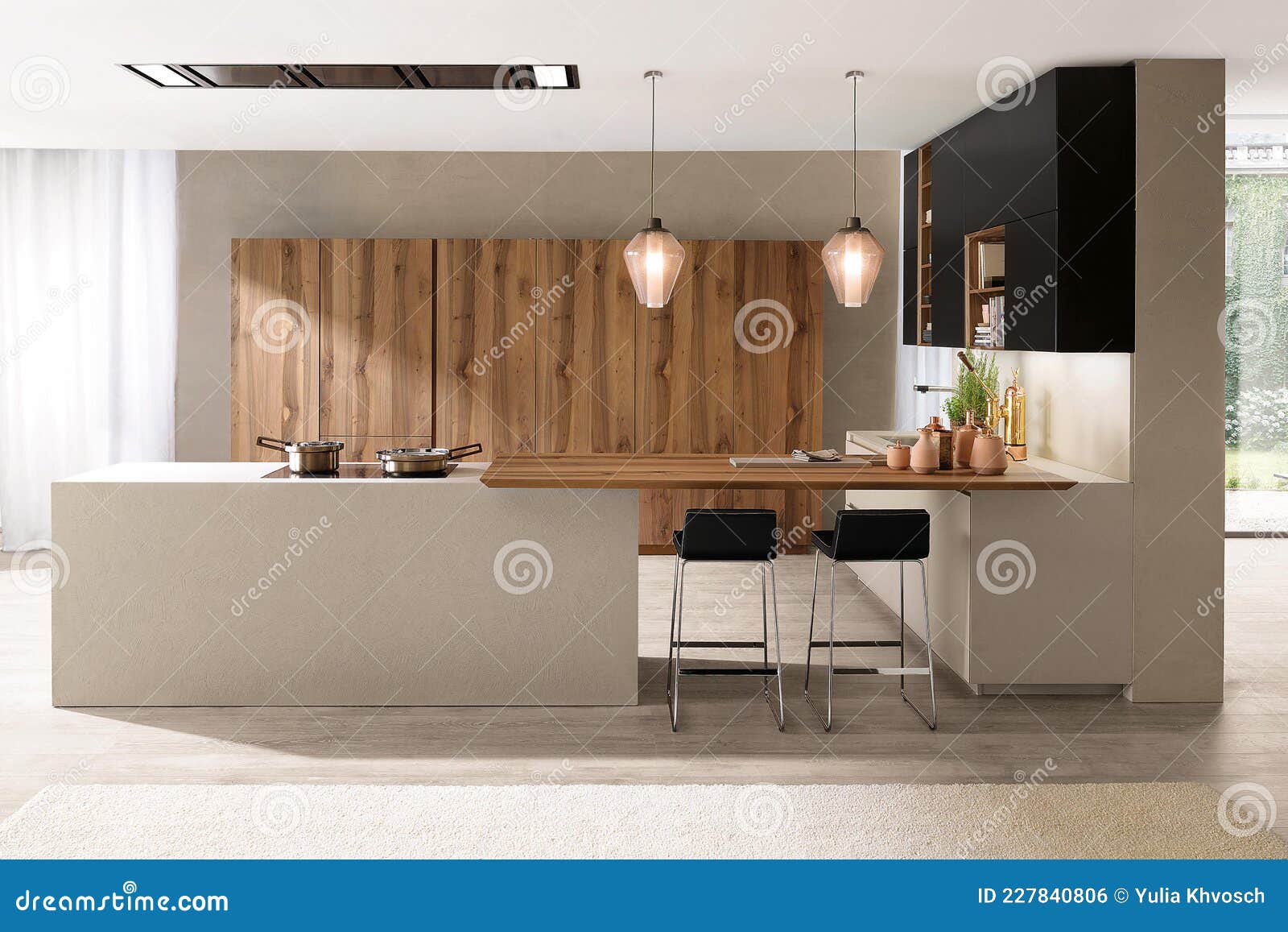 Modern Luxury Kitchen Interior Design in Minimal Style. Stock Photo