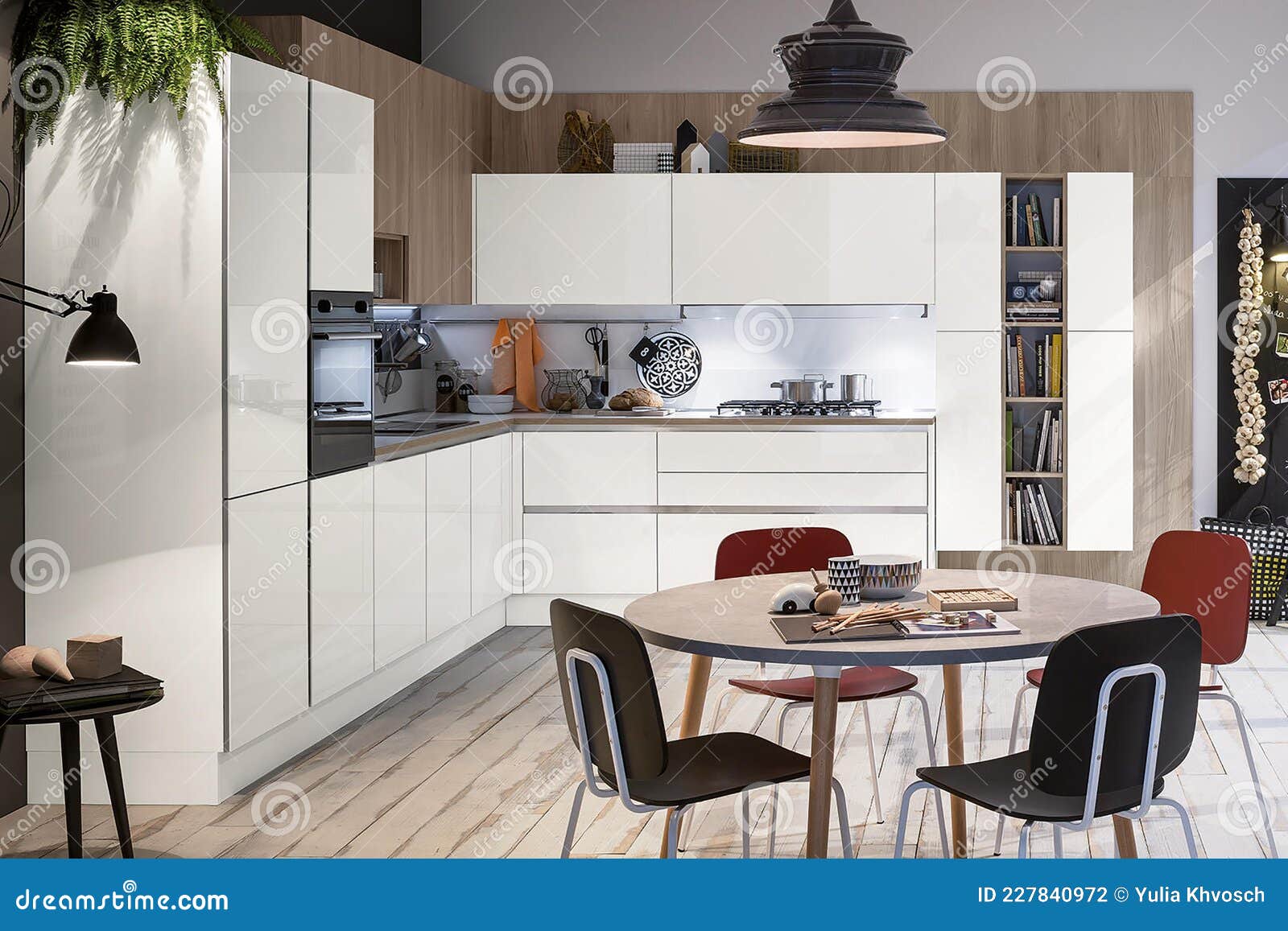 Modern Luxury Kitchen Interior Design in Minimal Style. Stock Photo