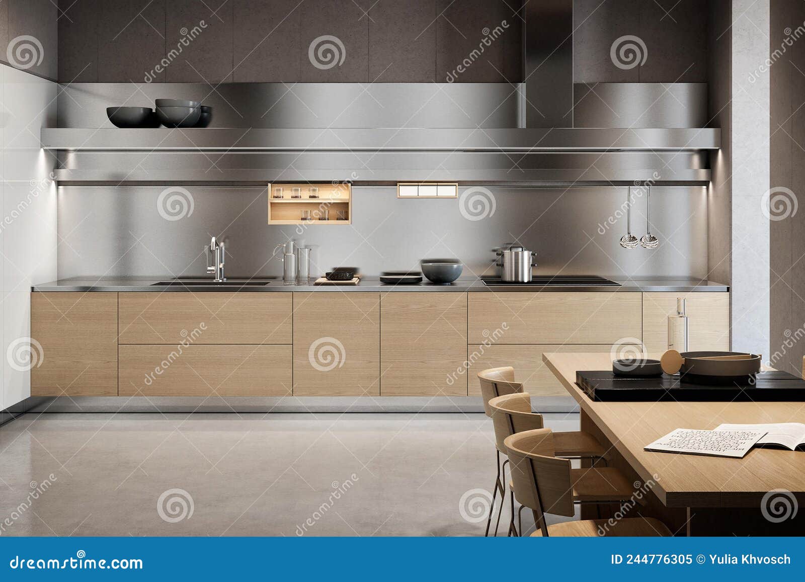 Modern Luxury Kitchen Interior Design in Minimal Style. Stock Image