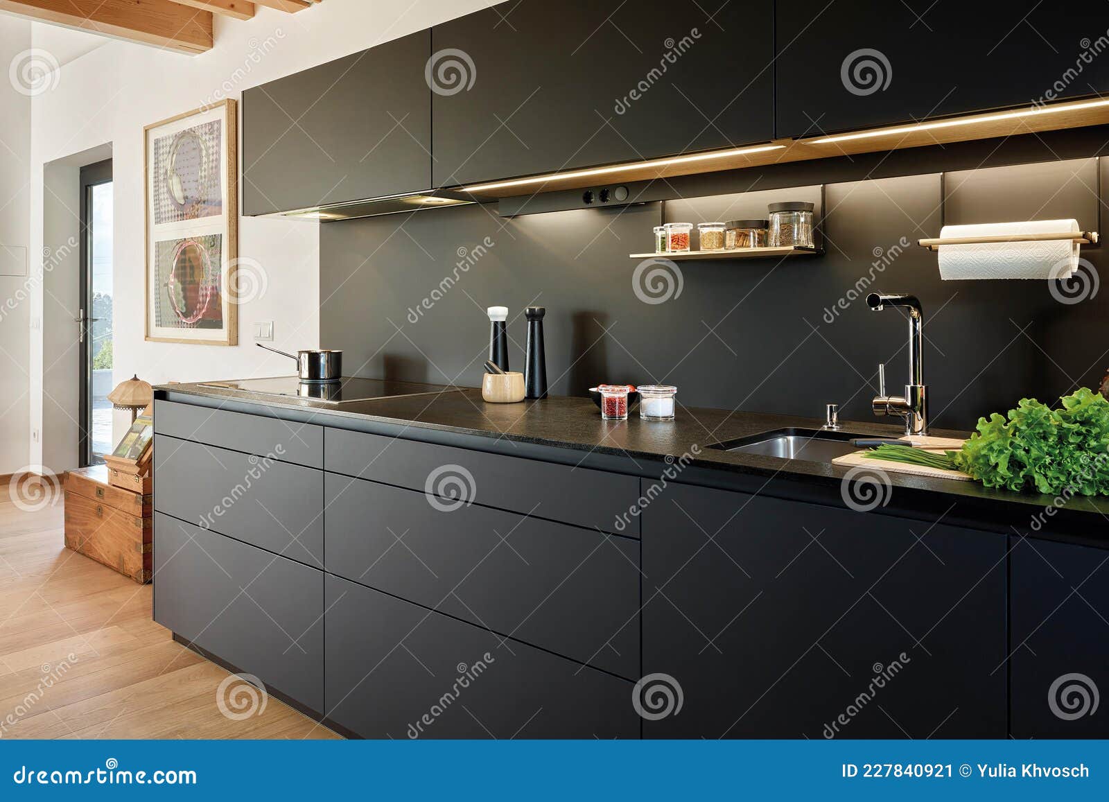 Modern Luxury Kitchen Interior Design in Minimal Style. Stock Image