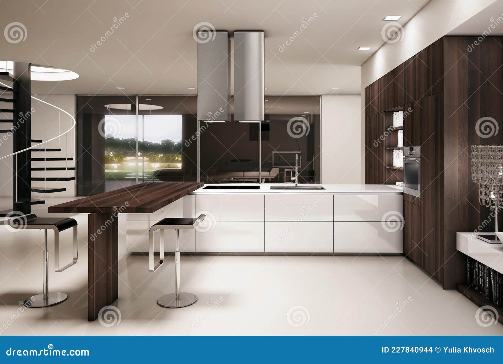 Modern Luxury Kitchen Interior Design in Minimal Style. Stock Photo