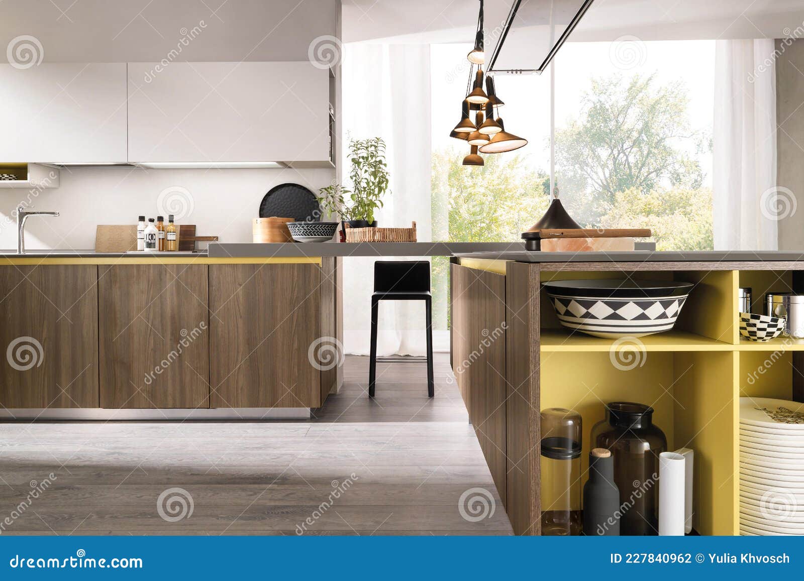 Modern Luxury Kitchen Interior Design in Minimal Style. Stock Photo