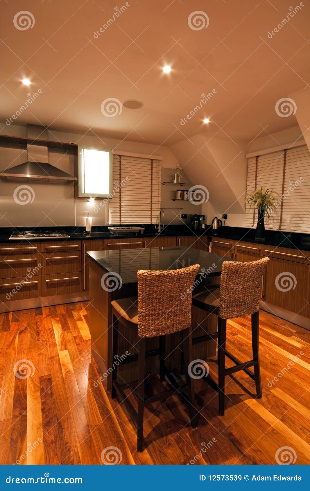 Modern Luxury Kitchen with Seats in Foreground Stock Image Image of
