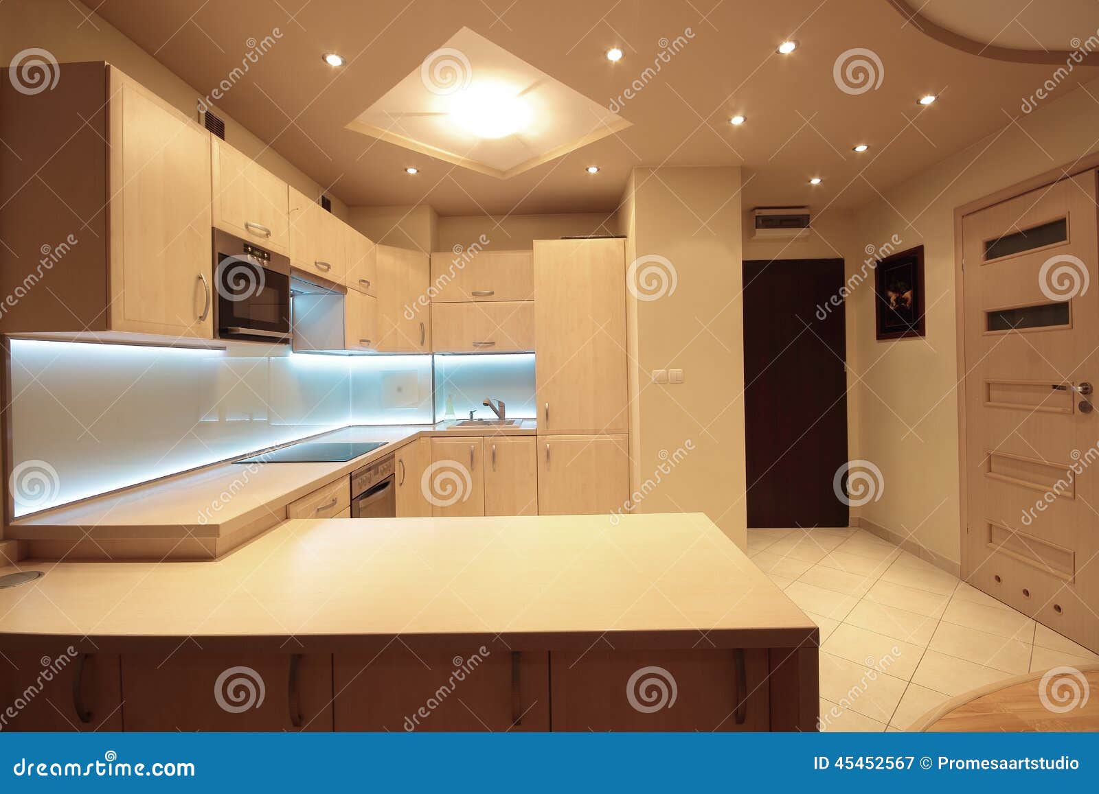 Modern Luxury Kitchen with White LED Lighting Stock Image Image of