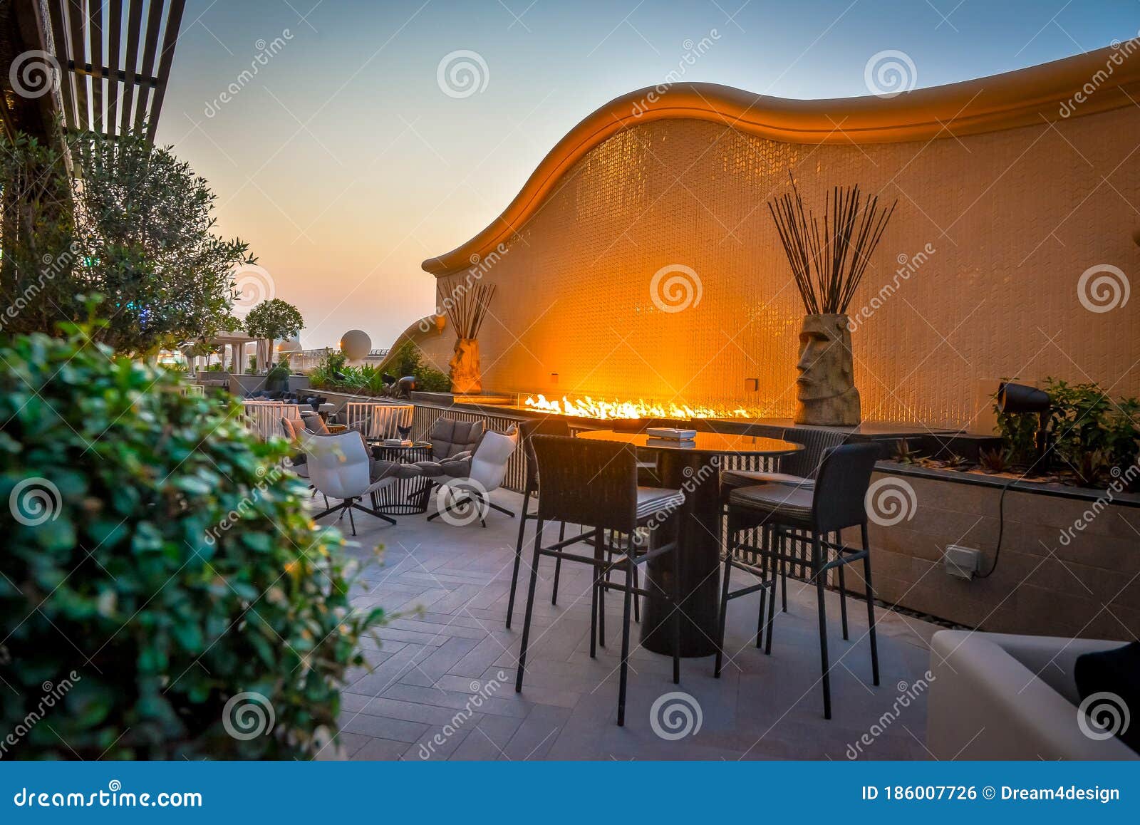 Modern and Luxury Outdoor Fireplace, Close Up from Side View Stock Photo Image of comfort