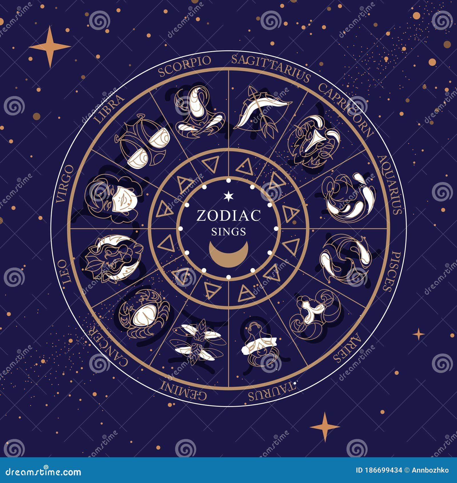 Modern Magic Witchcraft Astrology Wheel with Zodiac Signs on Space ...