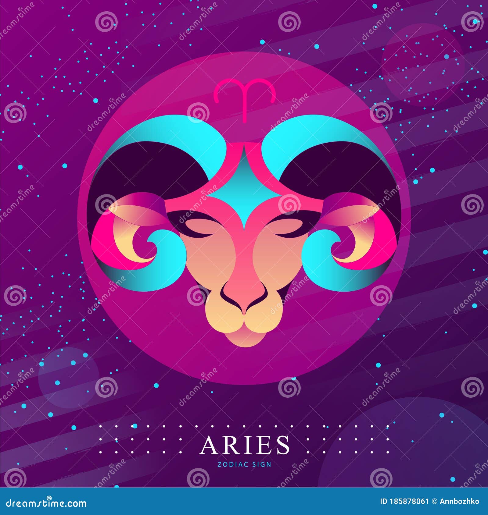 modern magic witchcraft card with astrology aries zodiac sign. ram or mouflon head logo 