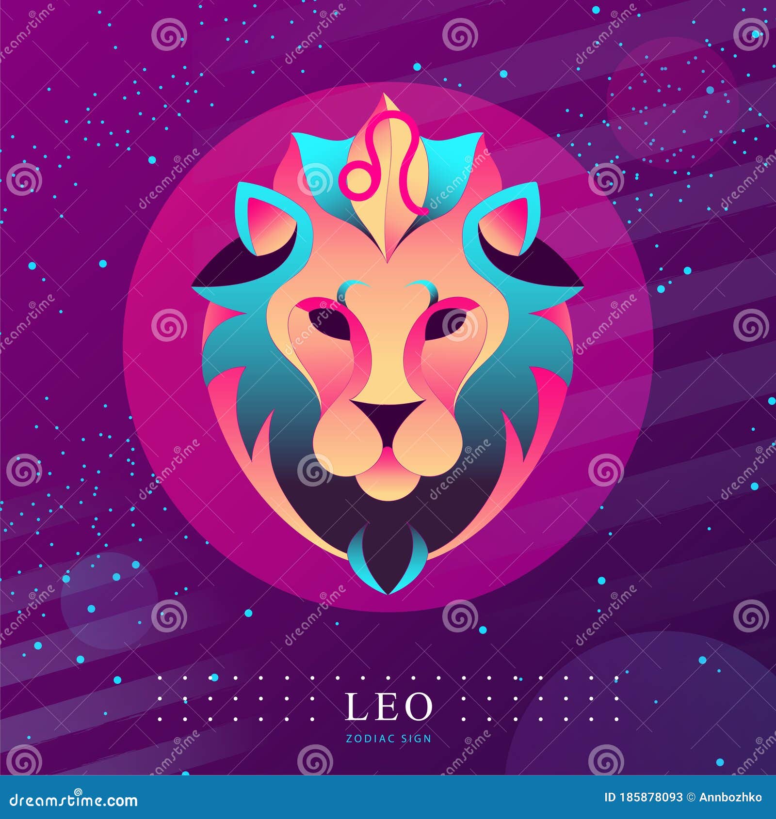 modern magic witchcraft card with astrology leo zodiac sign. lion head logo 