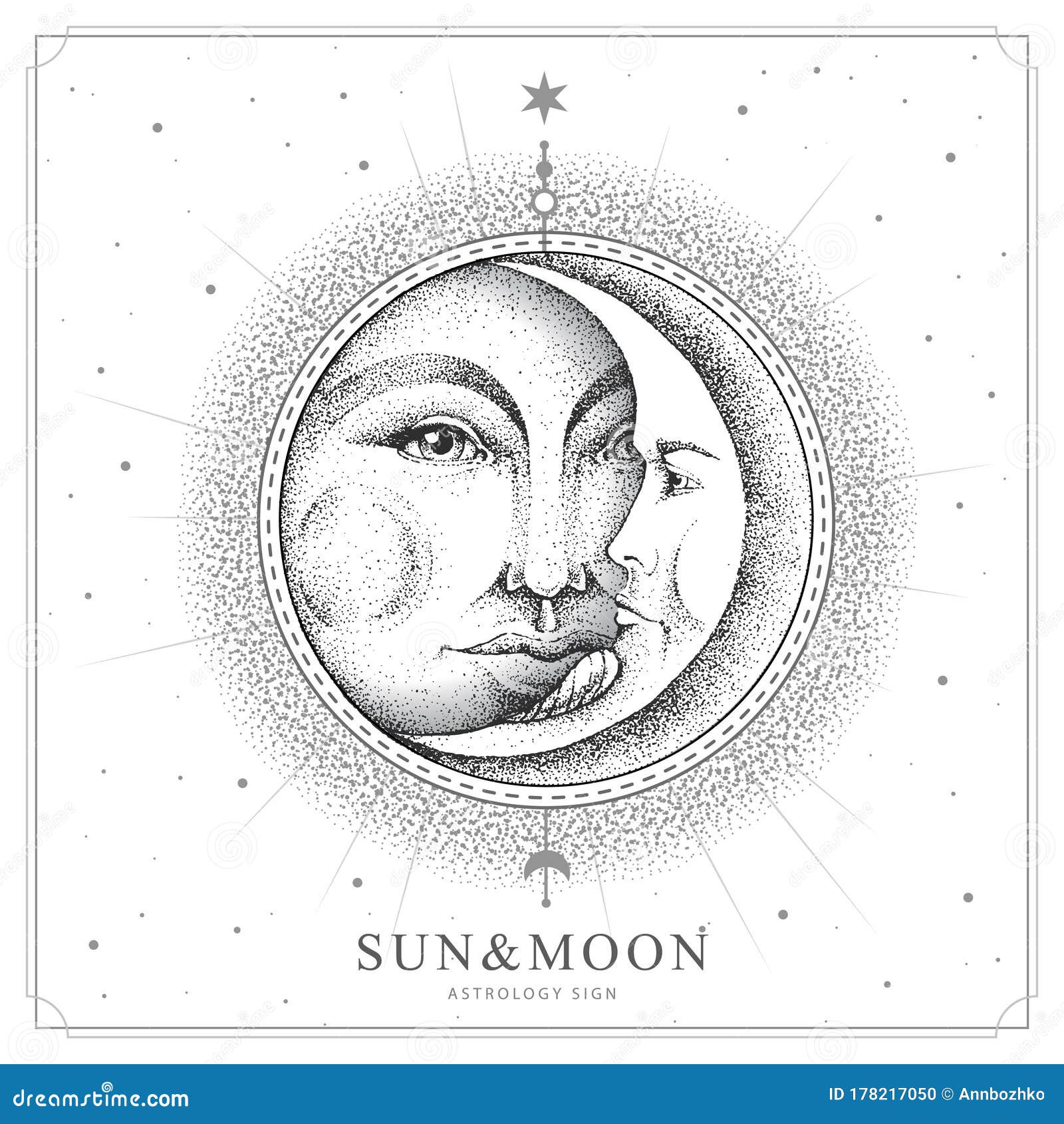 Stylized half sun and moon face. Stylized half sun half moon face, cute  simple drawing. day and night, balance and unity | CanStock