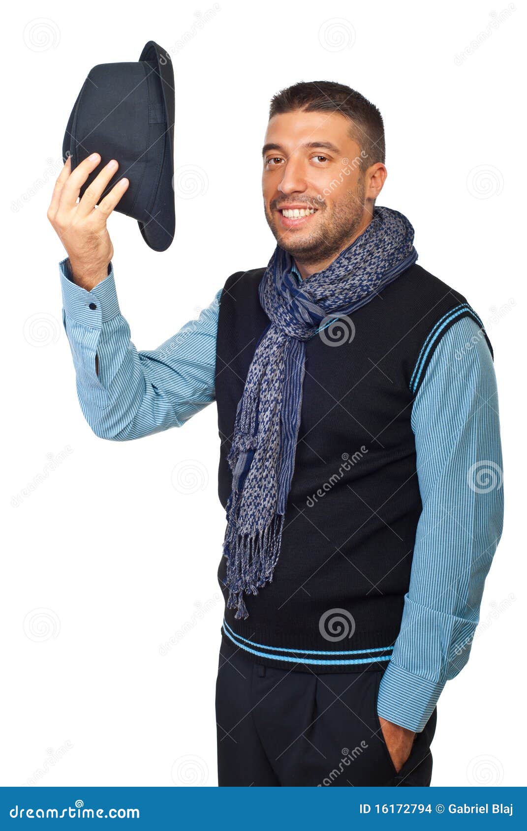Modern Man Salute with Hat Off Stock Photo Image of business, fashion