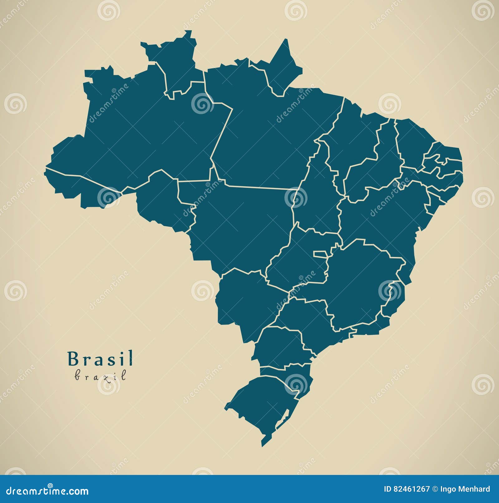 Modern Map Brasil with Districts BR Brazil Stock Illustration