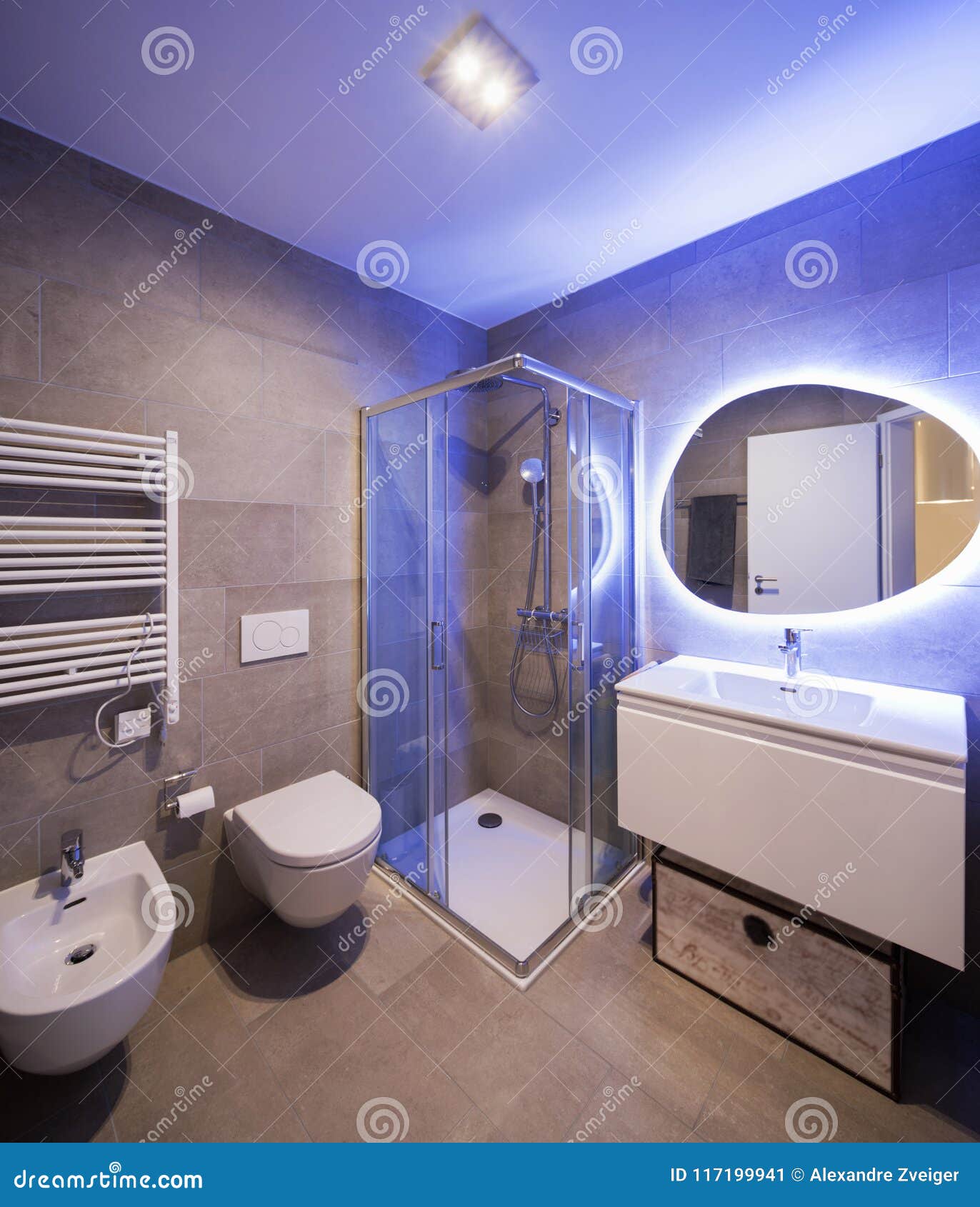 Modern Marble Bathroom with Backlit Mirror Stock Image Image of