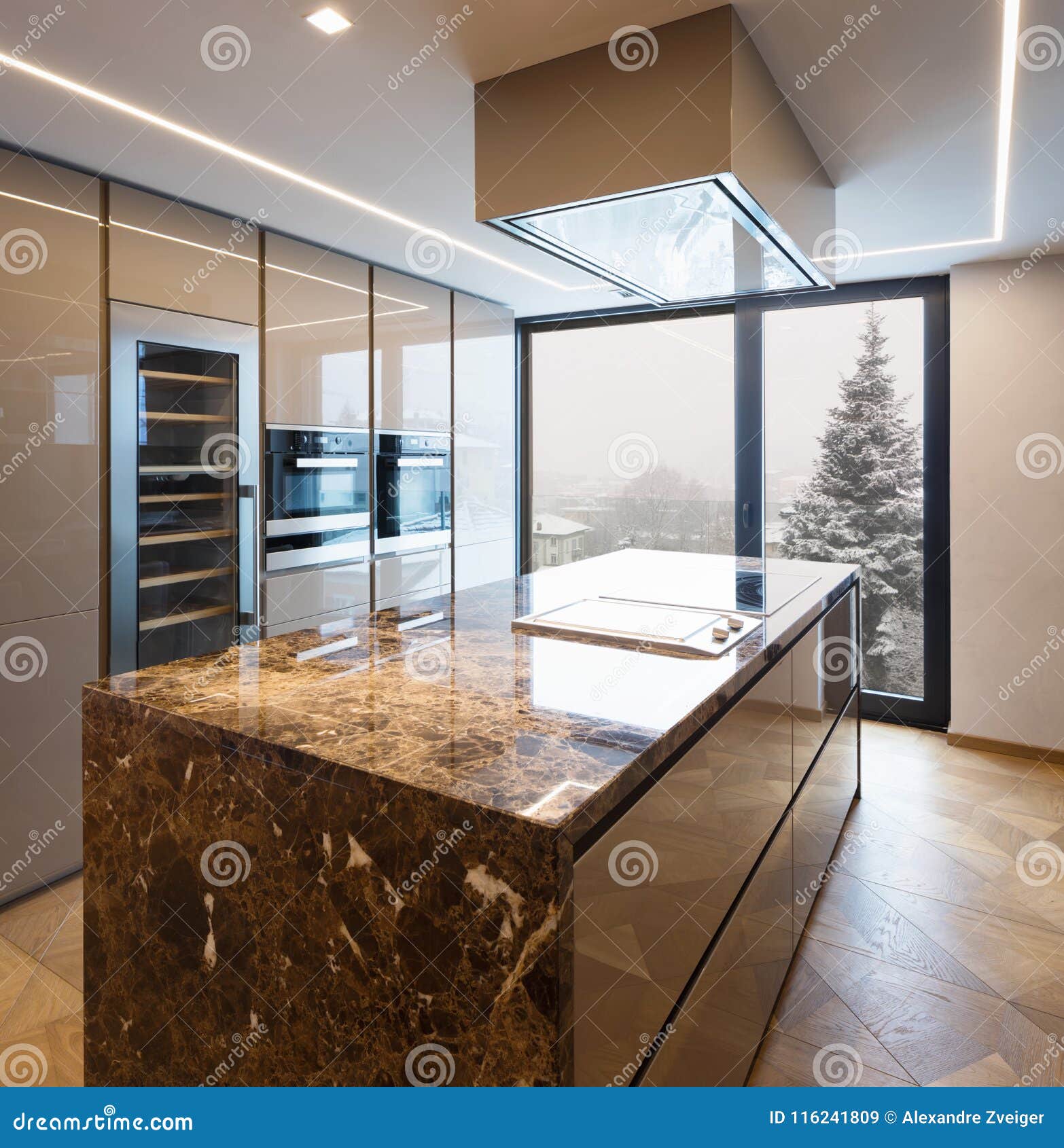 Modern Marble Kitchen with Island Stock Image Image of design, cellar