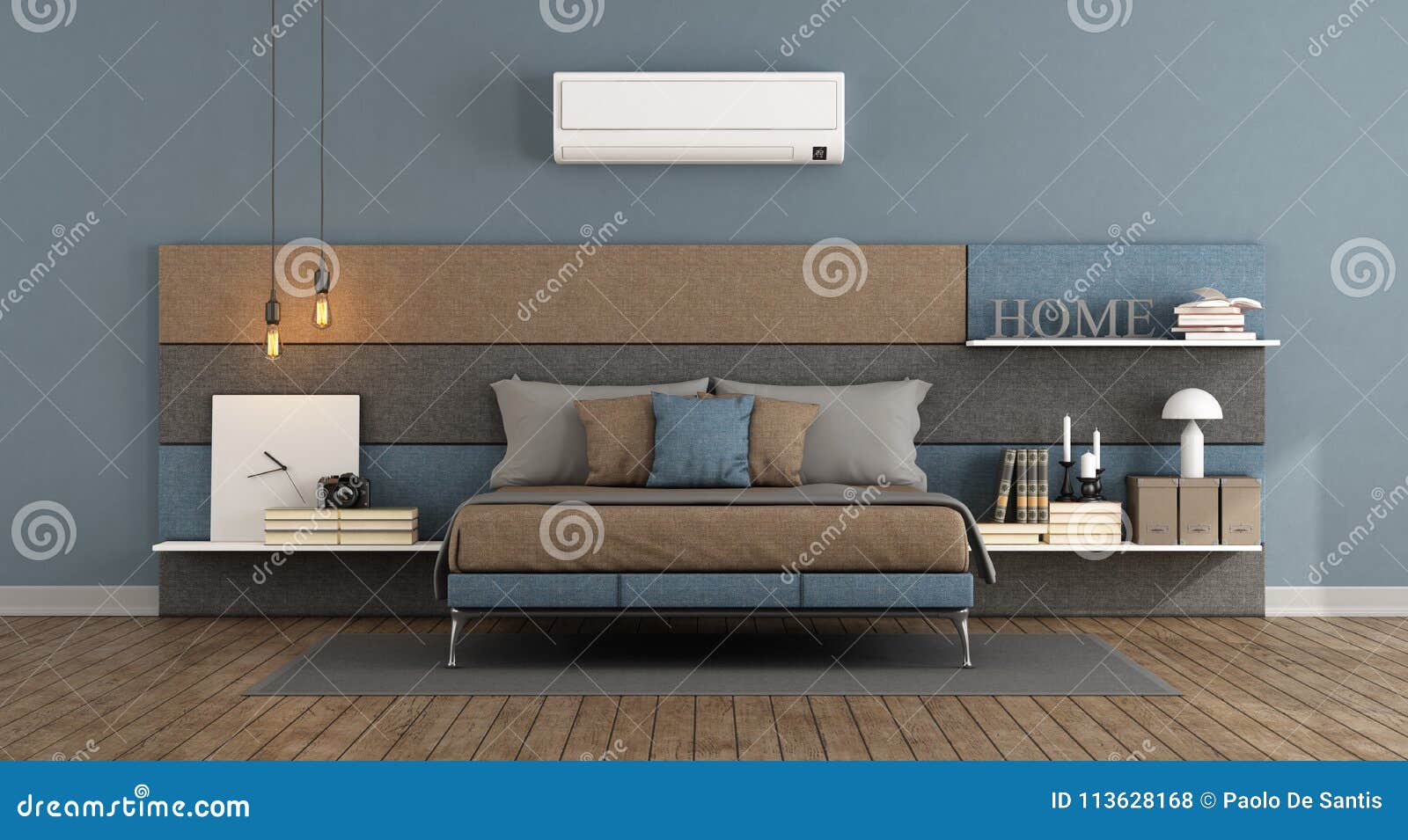 Modern Master Bedroom With Air Conditioner Stock
