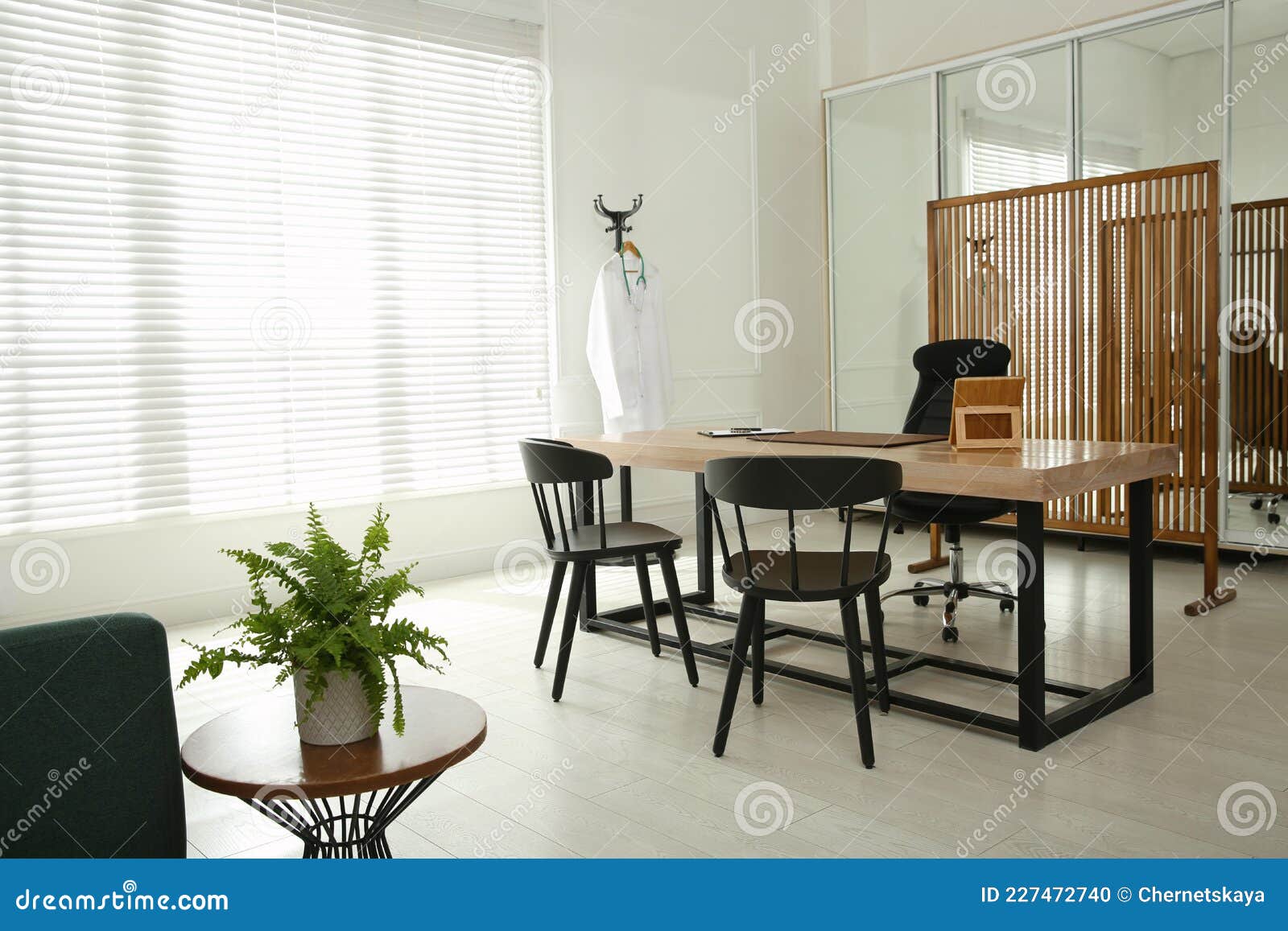 Modern Medical Office Interior with Doctor`s Workplace Stock Photo