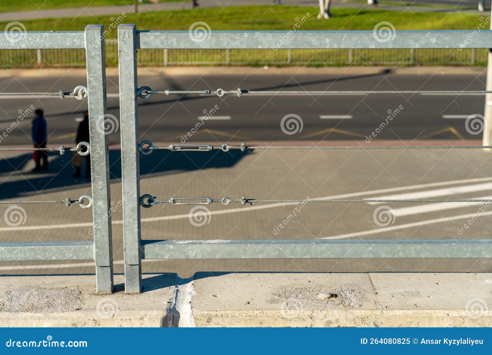 Modern Metal Fence Made of Metal Profiles and Cables. Connection