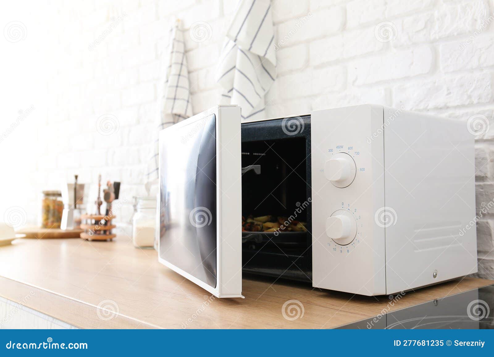 Modern Microwave Oven in Kitchen Stock Image Image of technology