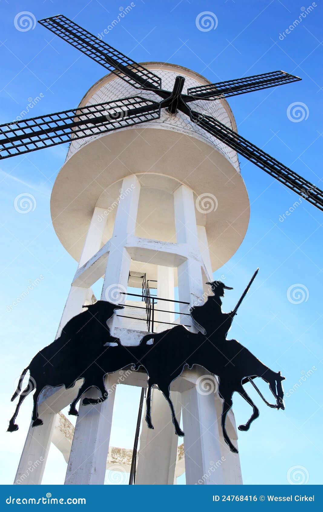 modern mill and water tower in la mancha, spain