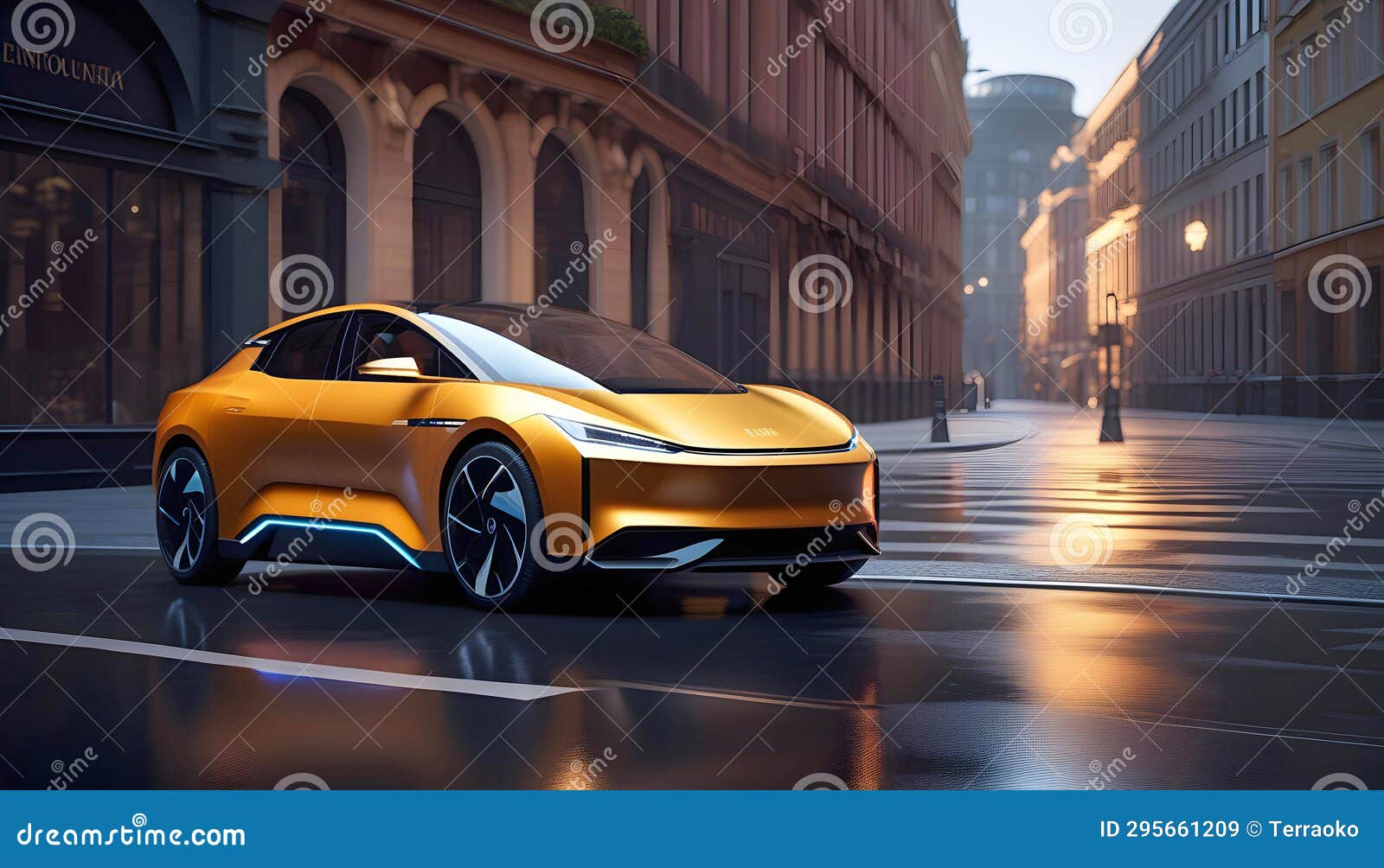 Modern Mini Electric Car on a City Street, Eco-friendly Transport Concept  Stock Image - Image of bumper, street: 295661209