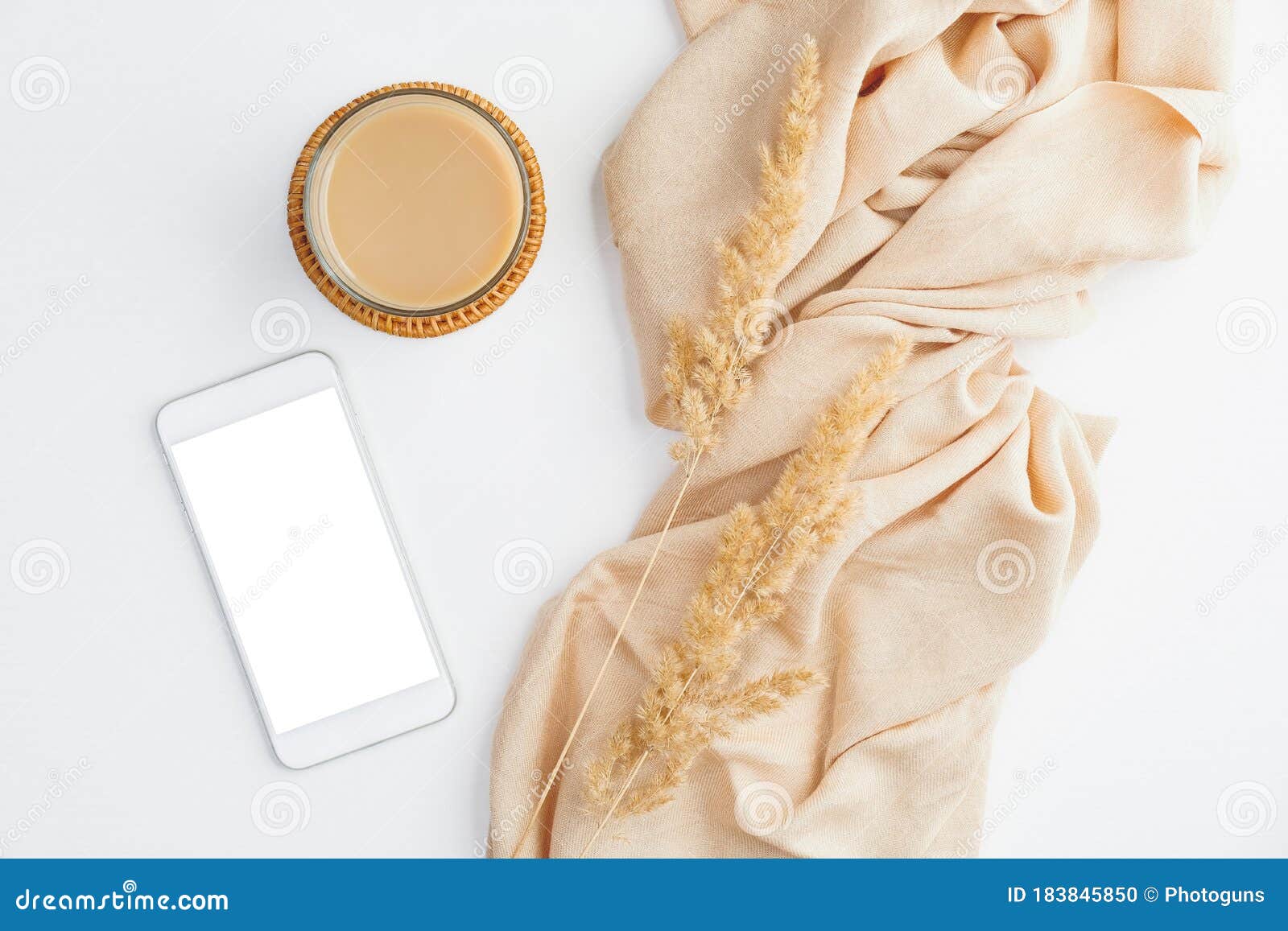 Download Modern Minimal Home Office Desk With Beige Blanket, Cup Of ...