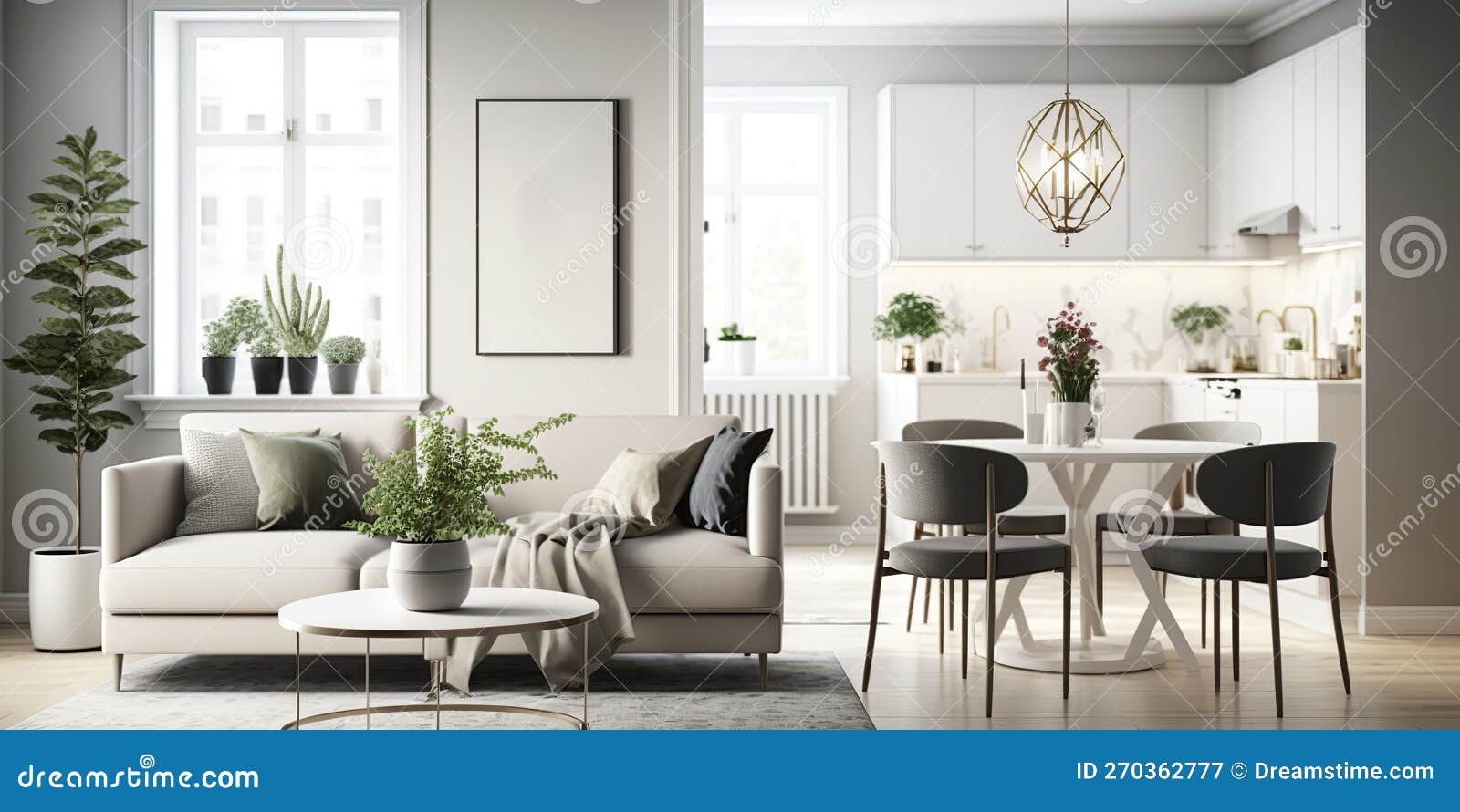 Modern Minimalist Family Room that Blends with the Dining Table