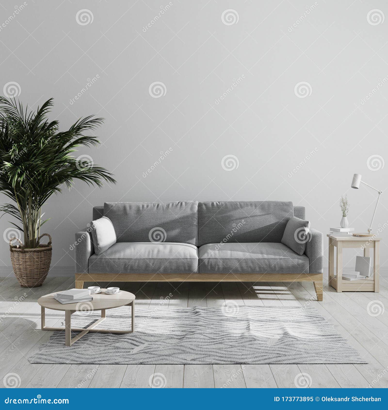 Download Modern Minimalist Living Room Interior Mock Up With Gray Sofa And Palm Tree Gray Living Room Interior Background Scandinavian Stock Illustration Illustration Of Scandinavian Mockup 173773895