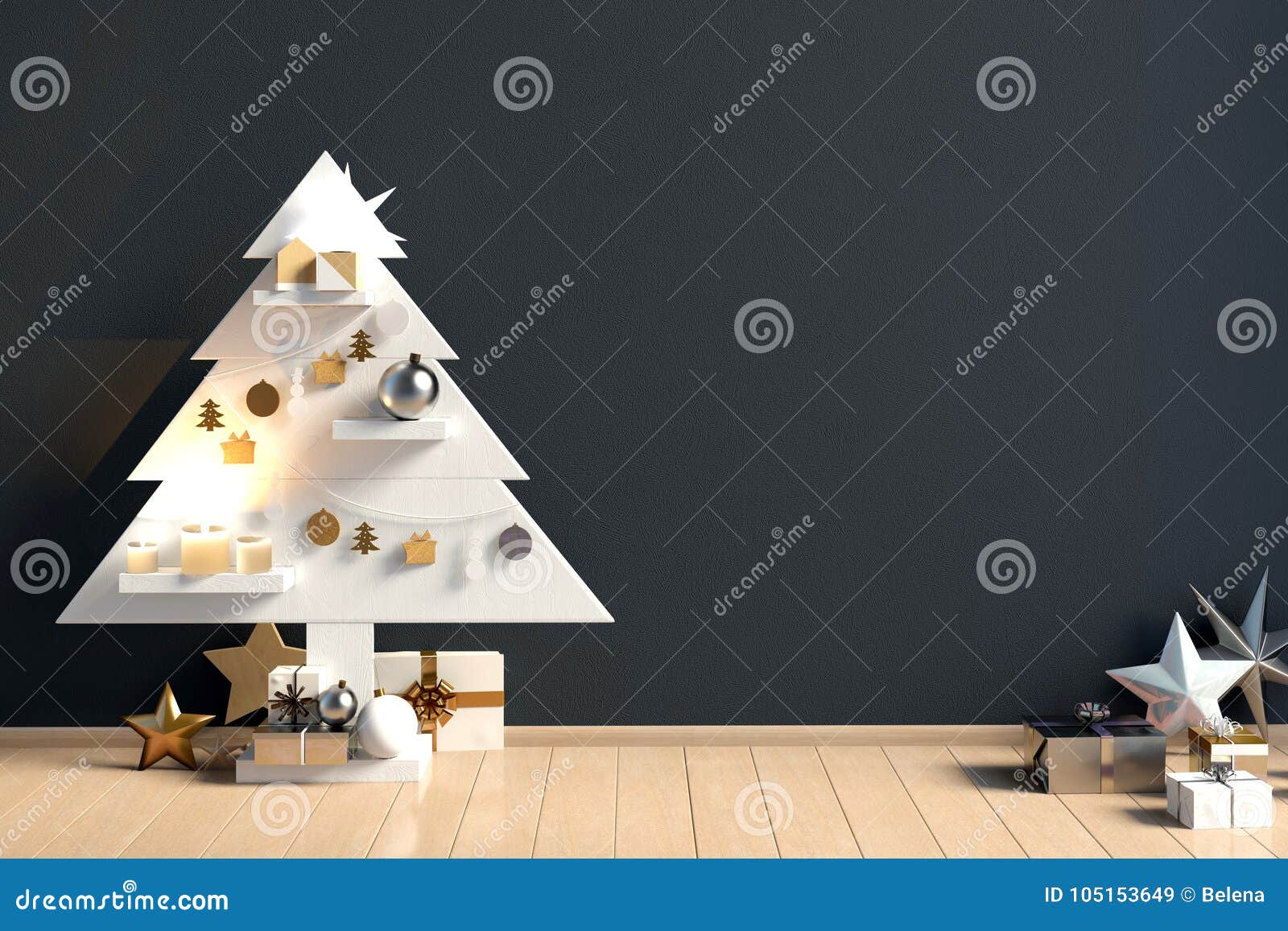 Modern Minimalistic Christmas Interior Scandinavian Style 3D I Stock 