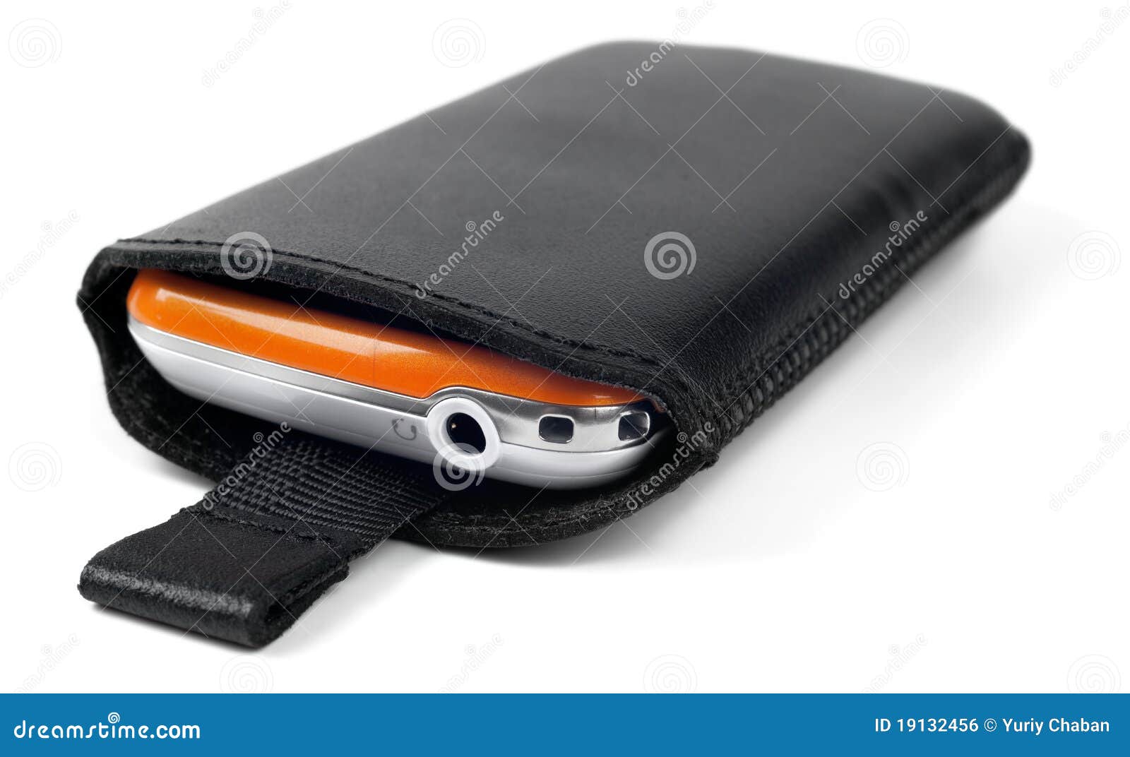 Modern Mobile Phone in Leather Case Stock Photo Image of modern
