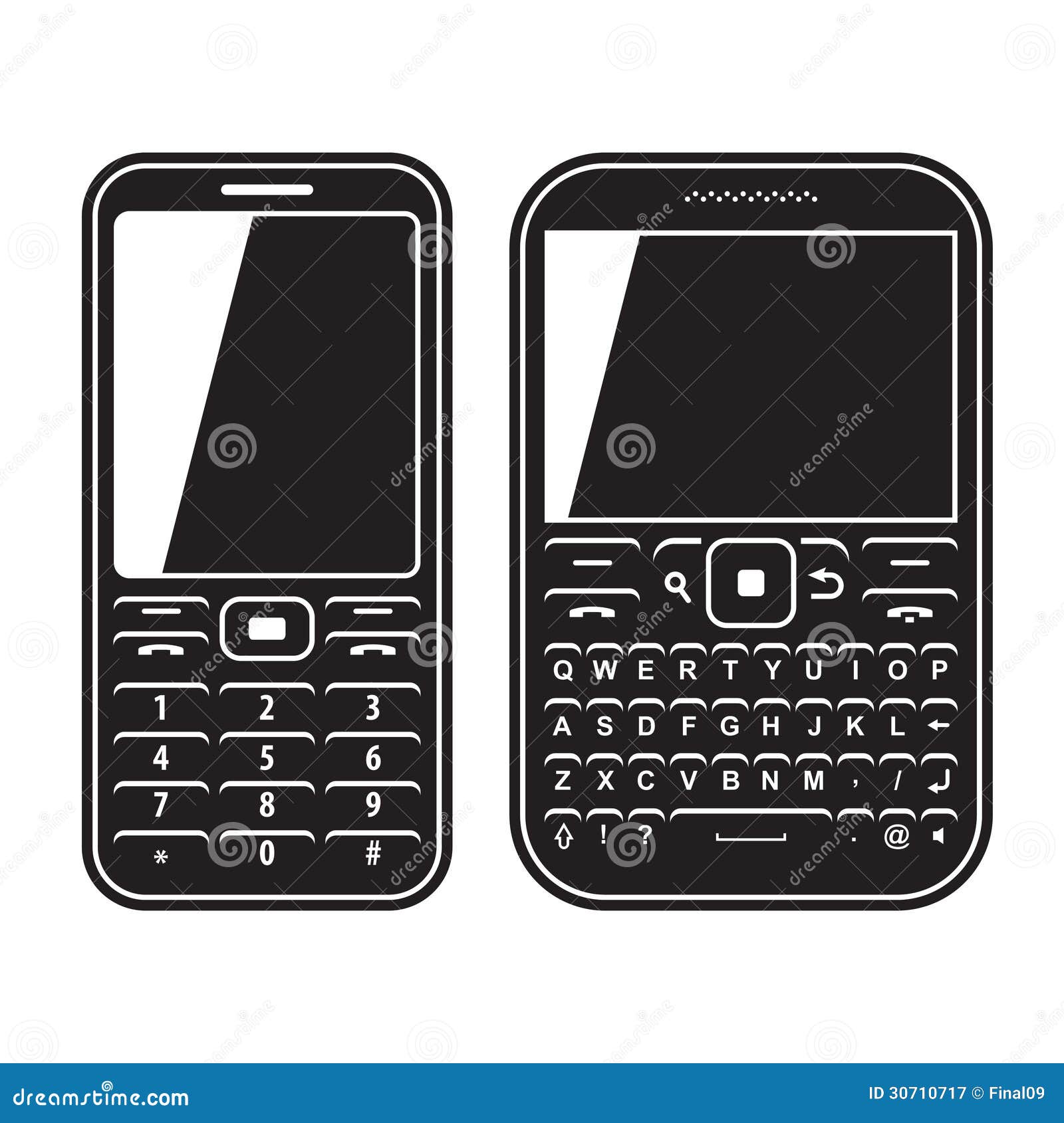 Modern Mobile Set with QWERTY Keyboard - Illustration of network, display: 30710717