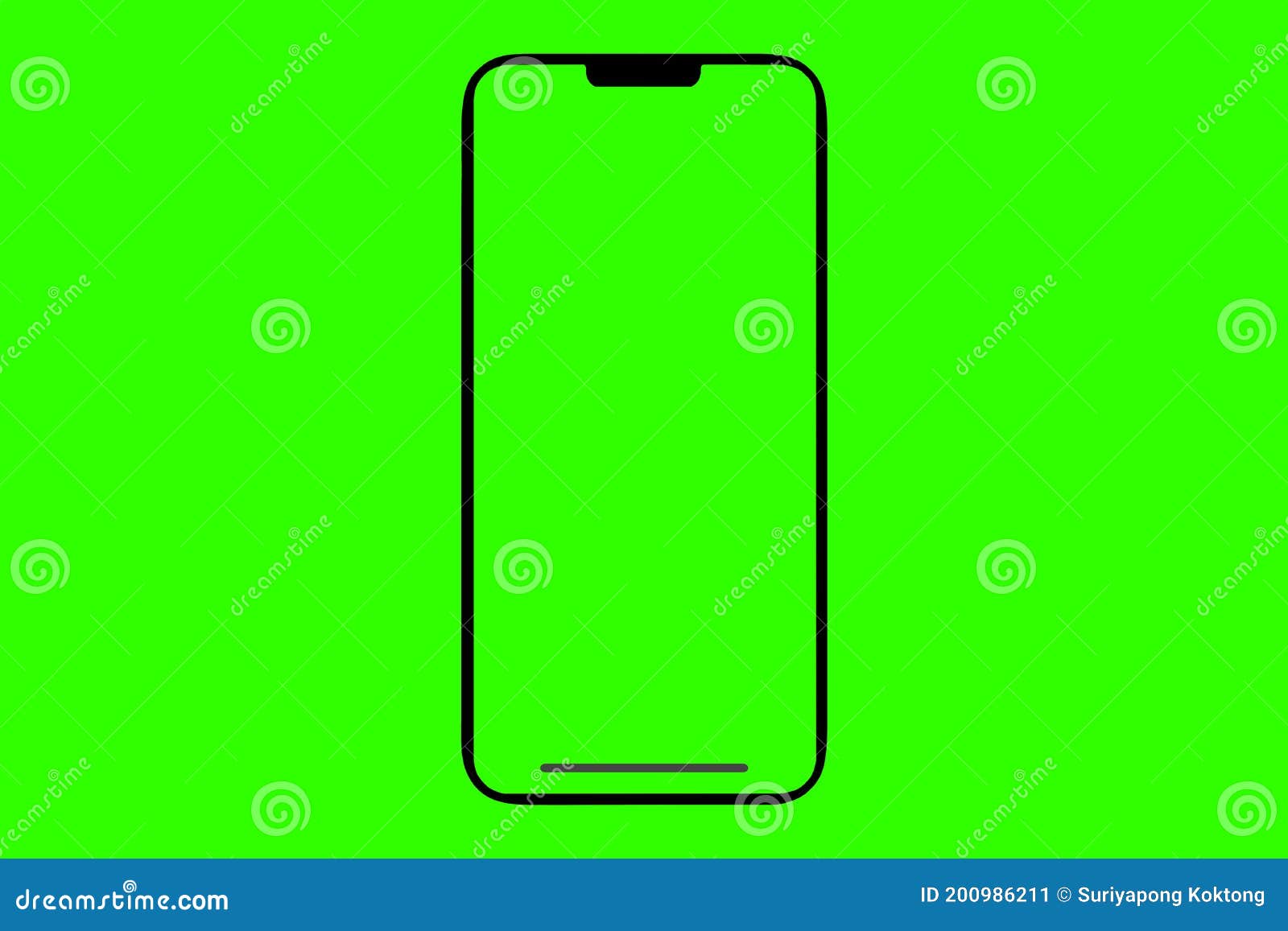 modern mobile smart phone with blank green screen.