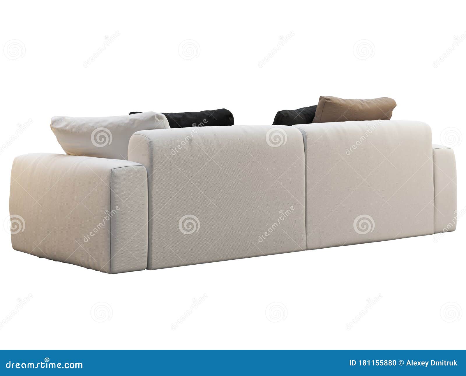 Modern Modular White Fabric Sofa with Colored Pillows. 3d Render Stock