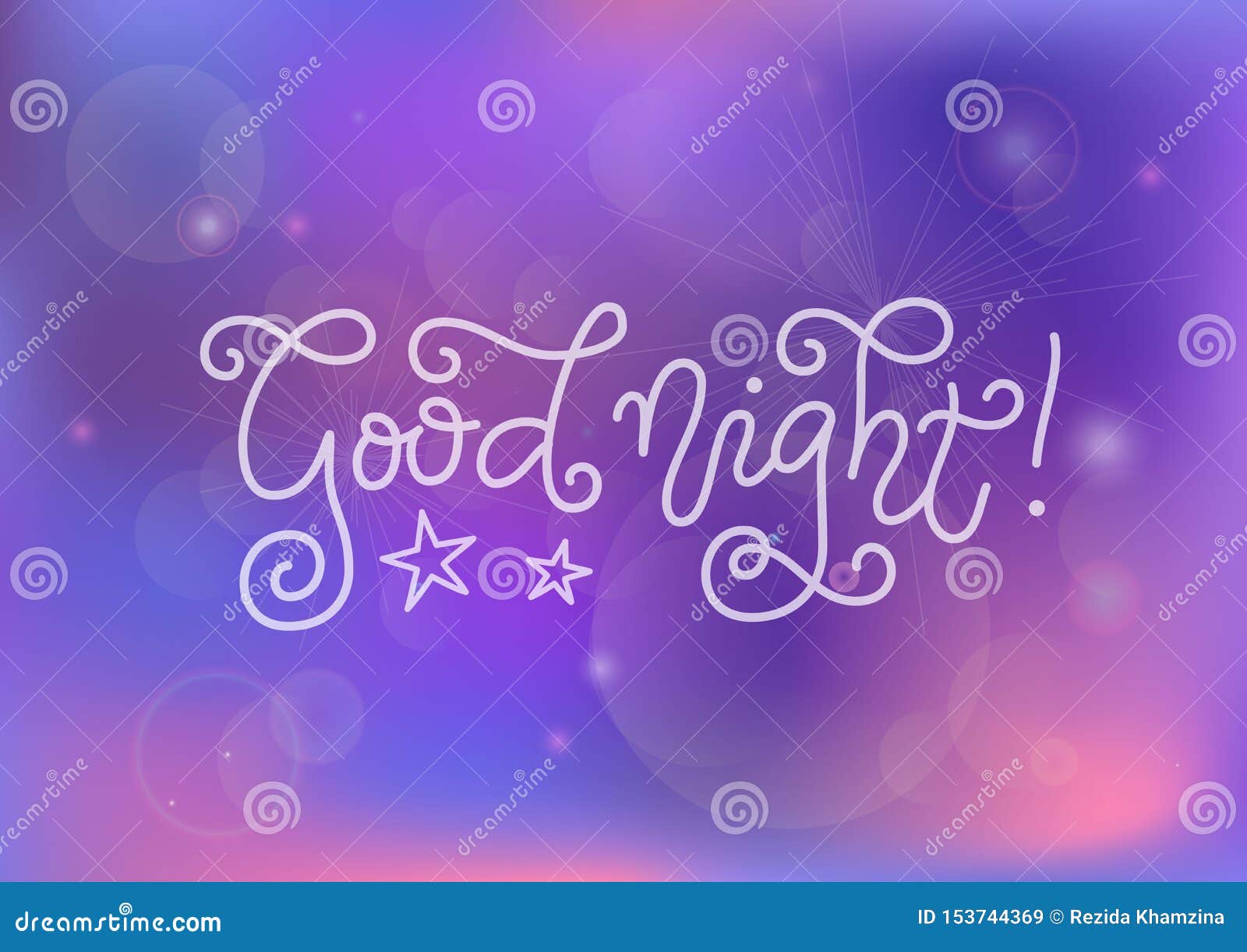 Modern Mono Line Calligraphy Lettering of Good Night in White on Purple ...
