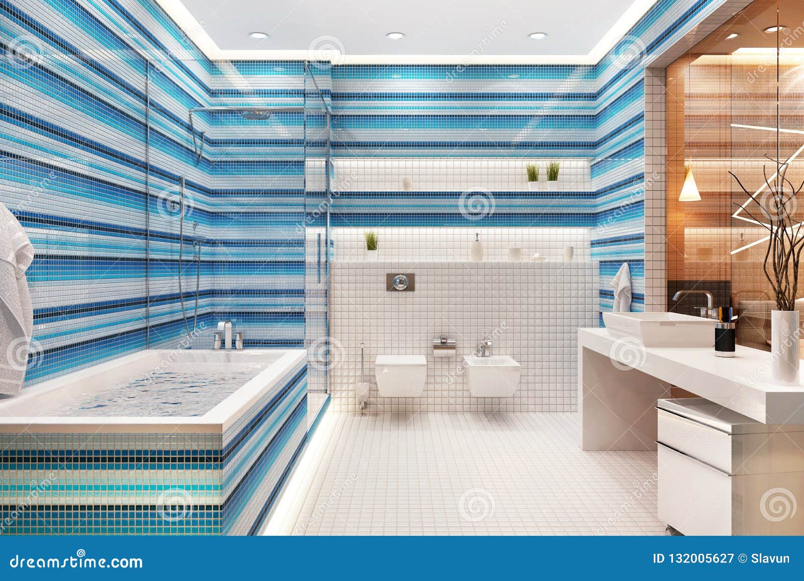 Modern Mosaic Beautiful Bathroom Design Stock Image Image Of Interior