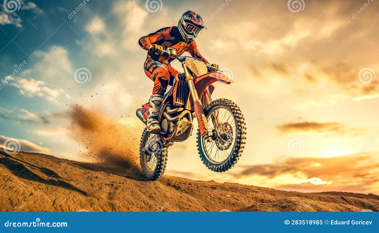 modern motocross, biker jumps on a dune in the desert on a supercross, made with generative ai