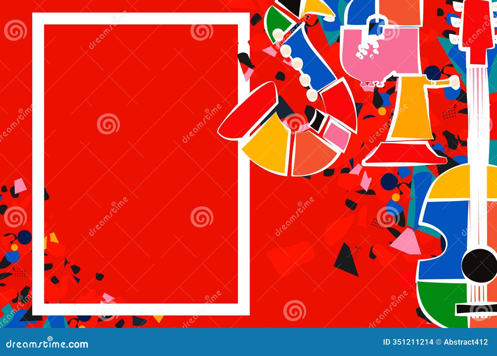 modern music poster with abstract and minimalistic musical instruments assembled from colorful geometric forms