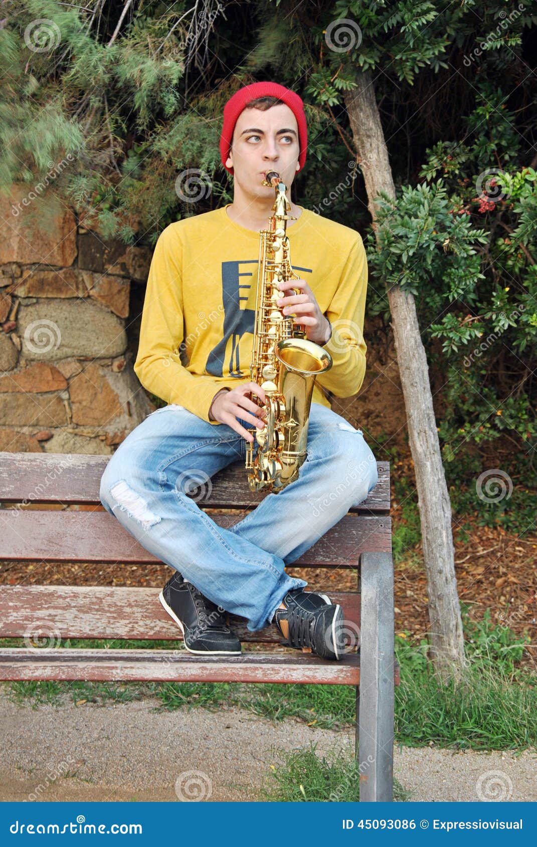 Modern Musician Posing with His Saxophone Stock Photo Image of