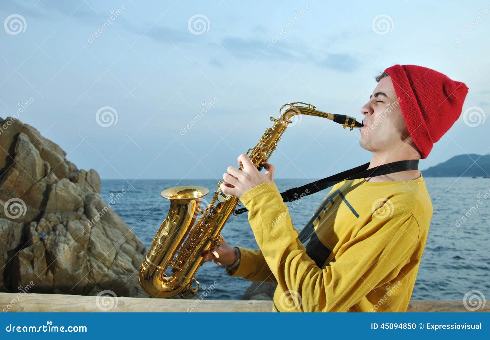Modern Musician Posing with His Saxophone Stock Photo Image of